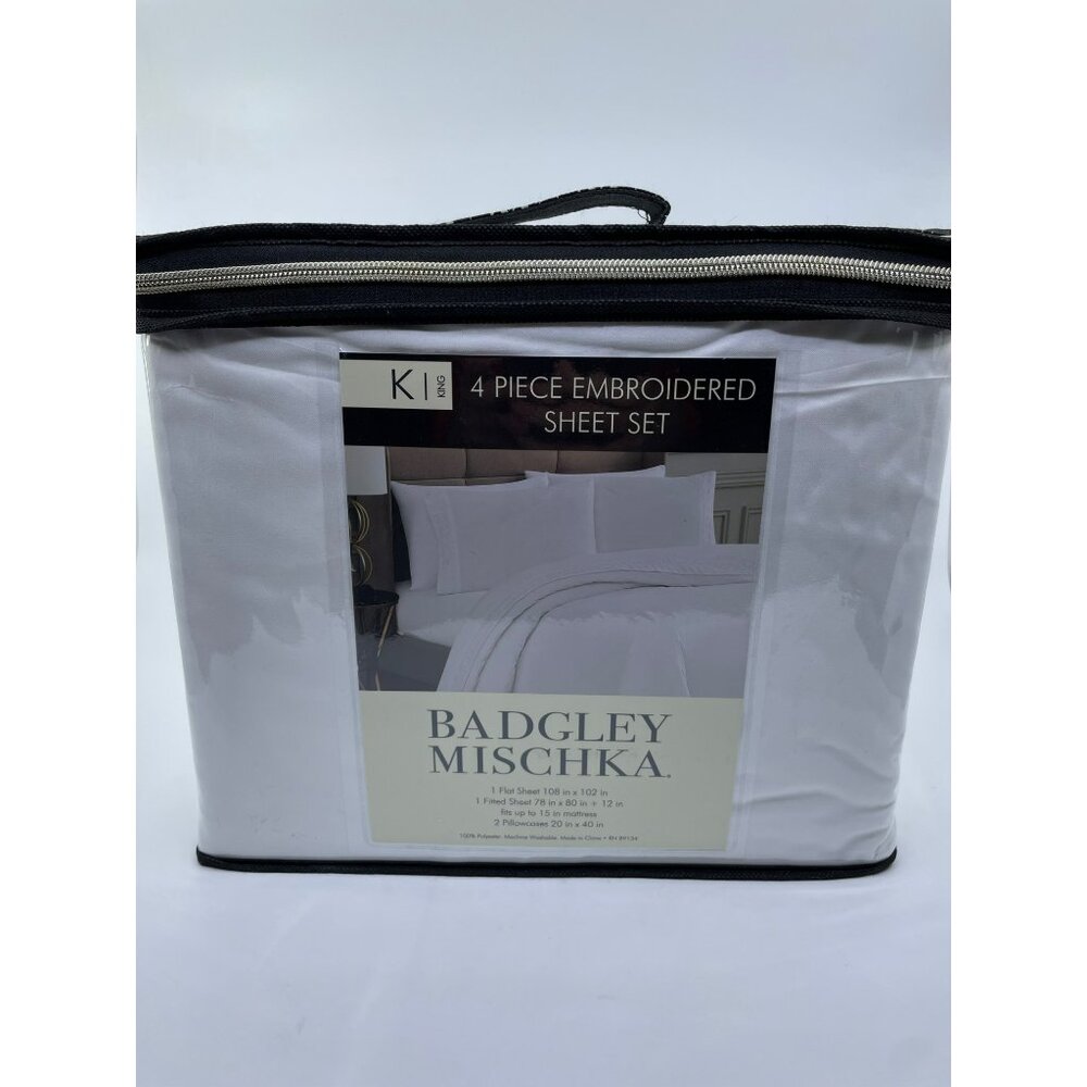 Badgley Mischka 4 Piece Embroidered King Sheet Set  100% Polyester  Machine Wash